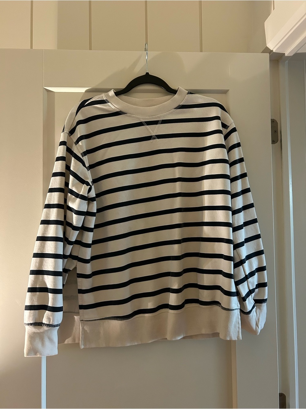 MATERNITY BEFORE AND AFTER H&M Cream and Black Striped Crewneck Sweatshirt